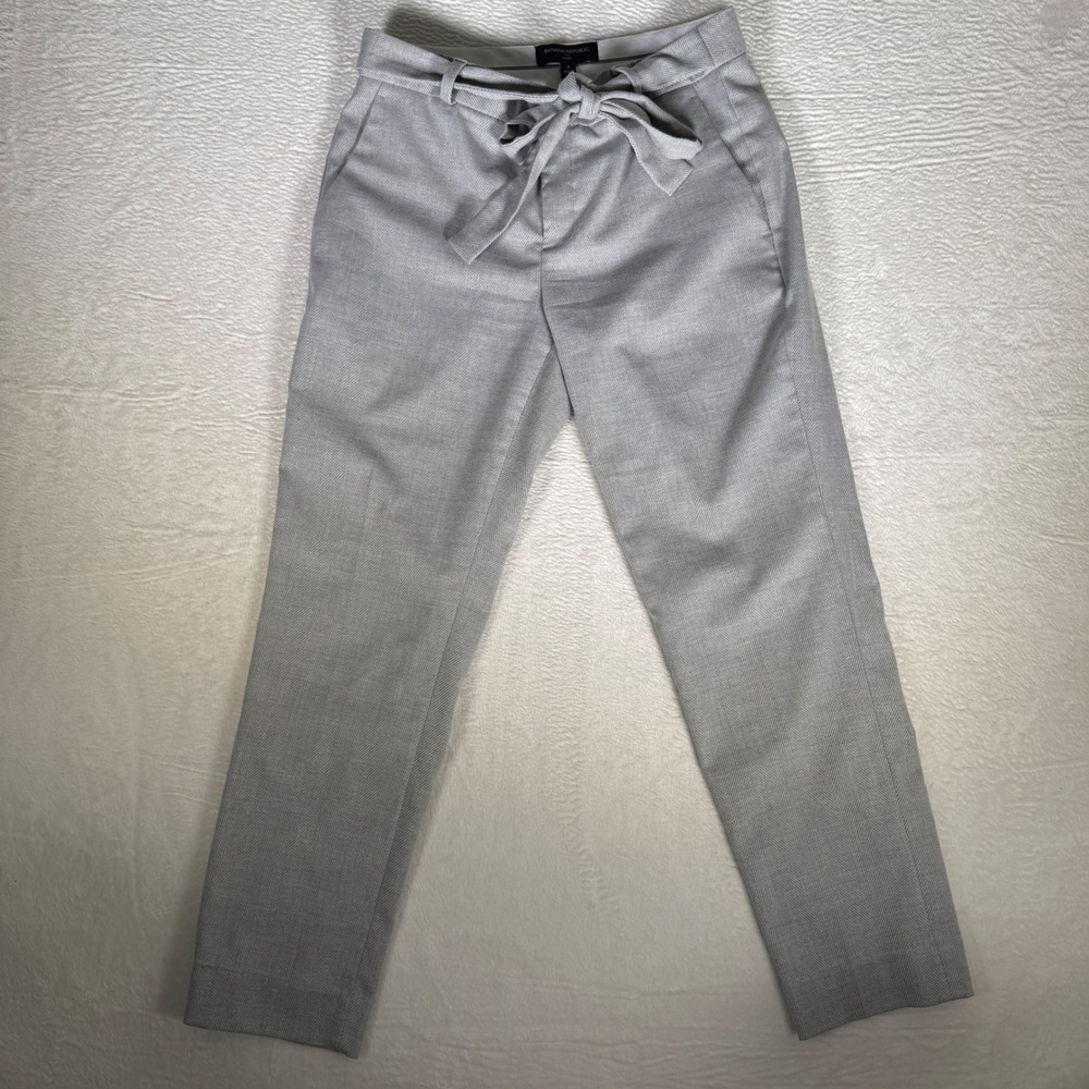 Banana Republic‎ Avery Grey Herringbone Tie Waist Ankle Pants Womens Sz 4